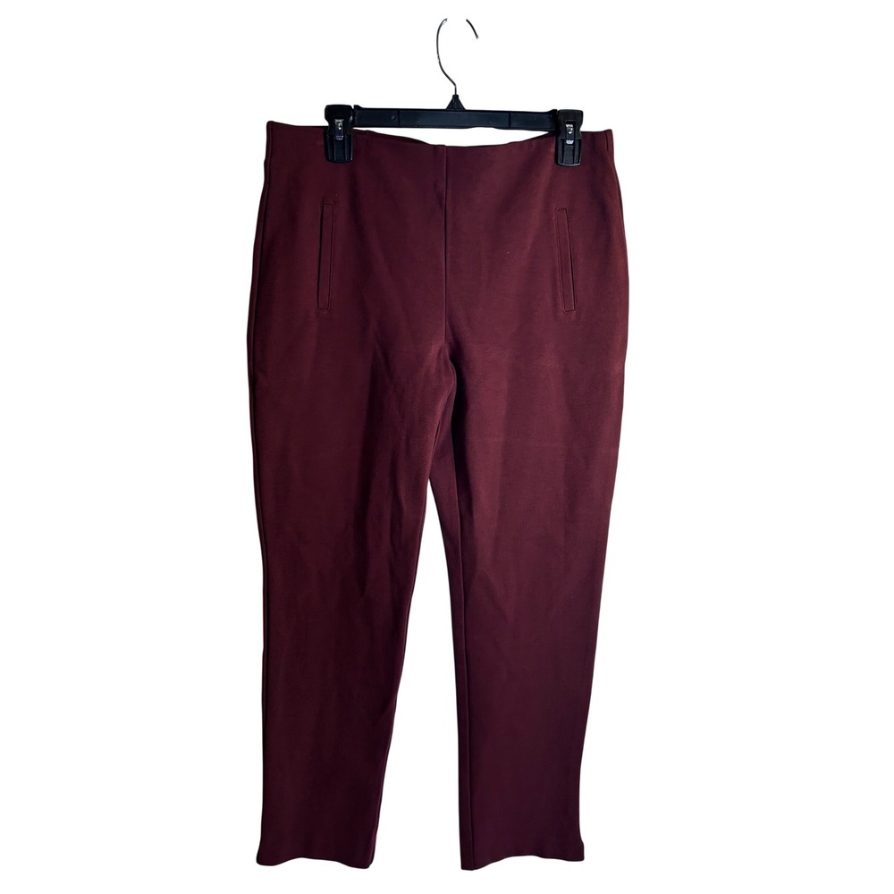 Chico's Ankle Pants Size 1 Burgundy Pull On Stretch Trousers Womens